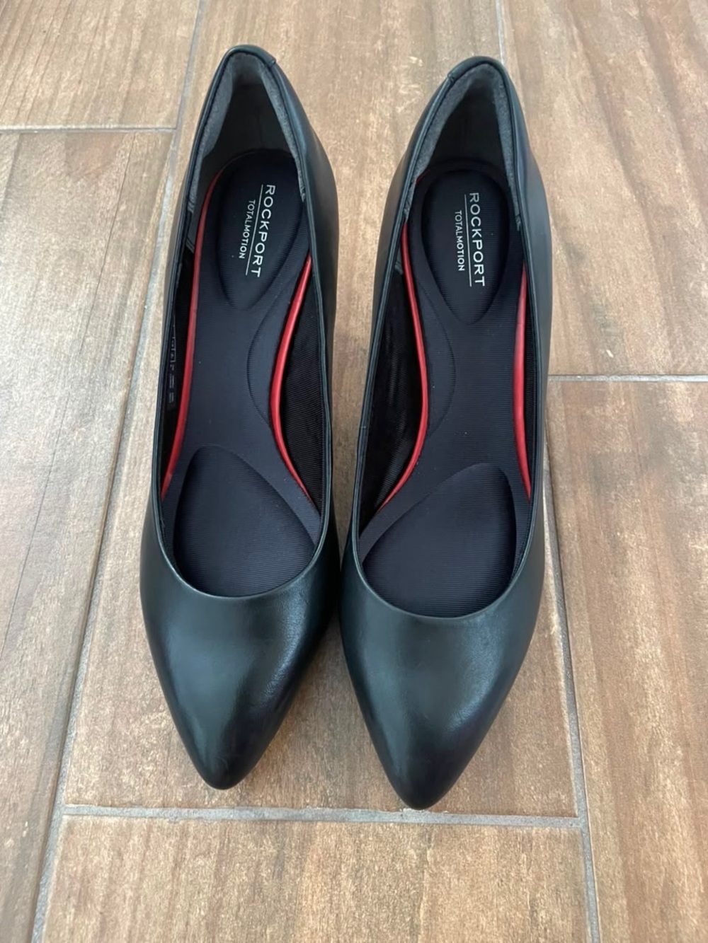 Rockport Black Pointed-Toe Pumps with Red Accent